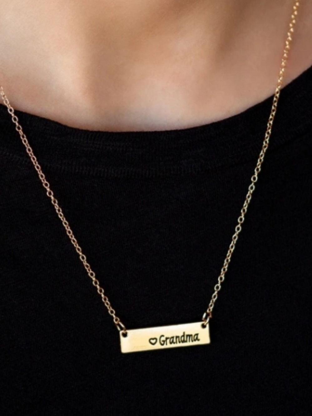 New! Grandma Engraved Bar Necklace and Tassel Earrings Set Gold